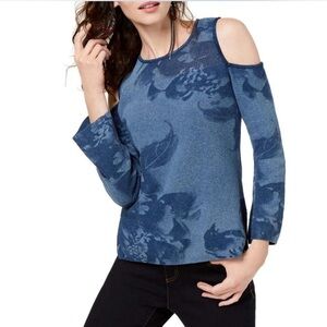 INC International Concepts Printed Cotton Cold Shoulder Crewneck Size S